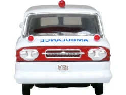 1962 Chevrolet Corvair Greenbrier AmbleWagon Ambulance White with Red Stripes 1/87 (HO) Scale Diecast Model Car by Oxford Diecast