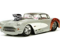 1957 Chevrolet Corvette Beige with Pink Interior with Bugs Bunny Figure Looney Tunes Hollywood Rides Series 1/24 Diecast Model Car Jada 32390