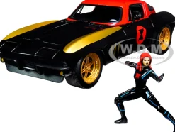 1966 Chevrolet Corvette Black Widow Diecast Figurine Avengers Marvel Series 1/24 Diecast Model Car Jada 31749