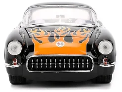 1957 Chevrolet Corvette Black with Flame Graphics and White Interior 