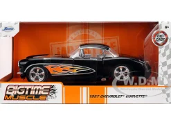 1957 Chevrolet Corvette Black with Flame Graphics and White Interior 