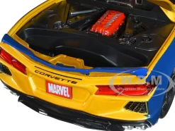 2020 Chevrolet Corvette C8 Stingray Gold Metallic Dark Blue Wolverine Diecast Figurine X-Men Marvel Series Hollywood Rides 1/24 Diecast Model Car Jada 33354
