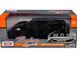 2020 Chevrolet Corvette C8 Stingray Black with Silver Stripes "Timeless Legends" Series 1/24 Diecast Model Car by Motormax