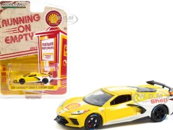2021 Chevrolet Corvette C8 Stingray Coupe Shell Oil Yellow White Running on Empty Series 13 1/64 Diecast Model Car Greenlight 41130 E