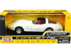 1979 Chevrolet Corvette C3 White Black Top Red Interior History of Corvette Series 1/24 Diecast Model Car Motormax 73244