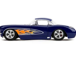 1957 Chevrolet Corvette Dark Blue with Flame Graphics and White Interior Bigtime Muscle Series 1/24 Diecast Model Car Jada 35031
