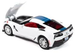 2018 Chevrolet Corvette Grand Sport Arctic White with Blue Stripe and Red Interior 