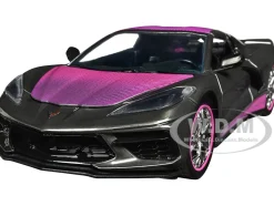 2020 Chevrolet Corvette Stingray Gray Metallic with Pink Carbon Hood and Top Pink Slips Series 1/24 Diecast Model Car Jada 34848