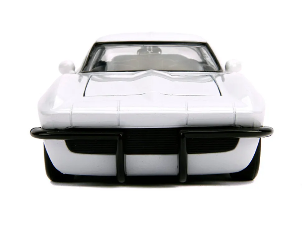 1963 Chevrolet Corvette Stingray White Blue Red Stripe Chevy Racing Bigtime Muscle 1/24 Diecast Model Car Jada 31666