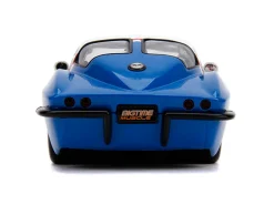 1963 Chevrolet Corvette Stingray White Blue Red Stripe Chevy Racing Bigtime Muscle 1/24 Diecast Model Car Jada 31666