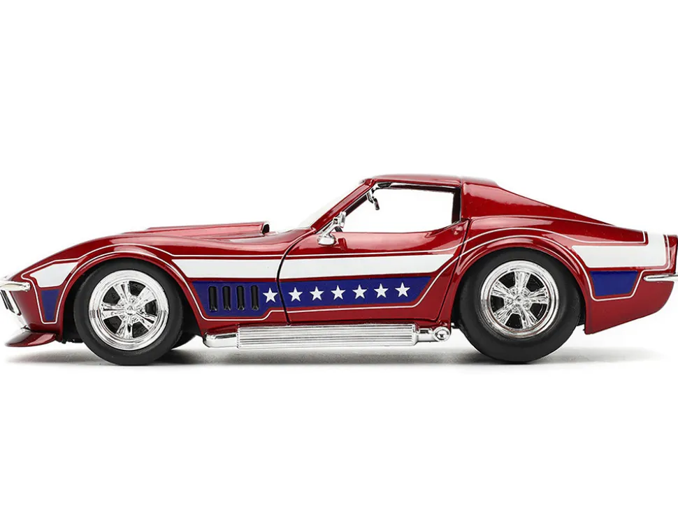 1969 Chevrolet Corvette Stingray ZL1 Red Metallic with Stars and Stripes Graphics "Bigtime Muscle" Series 1/24 Diecast Model Car by Jada