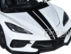 2020 Chevrolet Corvette Stingray Coupe White Black Stripes Special Edition Series 1/24 Diecast Model Car Maisto 31534