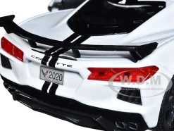 2020 Chevrolet Corvette Stingray Coupe White Black Stripes Special Edition Series 1/24 Diecast Model Car Maisto 31534