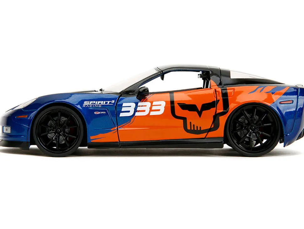 2006 Chevrolet Corvette Z06 #333 "Spirit Racing" Blue Metallic and Orange with Black Hood and Top "Bigtime Muscle" Series 1/24 Diecast Model Car by Jada