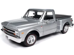 1968 Chevrolet C10 Stepside Pickup Truck Silver Metallic 1/18 Diecast Model Car by Auto World
