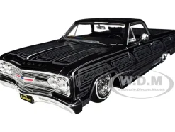 1965 Chevrolet El Camino Lowrider Black Metallic with Silver Graphics Lowriders Series 1/25 Diecast Model Car Maisto 32543BK