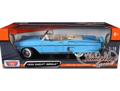 1958 Chevrolet Impala Convertible Light Blue Timeless Classics 1/18 Diecast Model Car Motormax 73112
