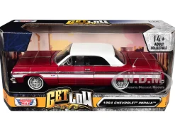 1964 Chevrolet Impala Lowrider Hard Top Candy Red Metallic White Top Get Low Series 1/24 Diecast Model Car Motormax 79021