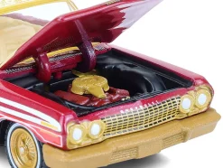 1963 Chevrolet Impala Lowrider "Michael Heralda Special Edition" Red Metallic with Cream Top and Interior with Gold Graphics "Hobby Exclusive" Series 1/64 Diecast Model Car by Greenlight