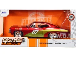 1967 Chevrolet Impala SS #67 Golden Ruby Red Gold Stripes Bigtime Muscle 1/24 Diecast Model Car Jada 30529