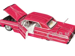 1964 Chevrolet Impala SS Lowrider Pink with Graphics and White Interior "Lowriders" "Maisto Design" Series 1/26 Diecast Model Car by Maisto