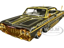 1964 Chevrolet Impala SS Lowrider Gray Metallic with Gold Graphics "Lowriders" "Maisto Design" Series 1/26 Diecast Model Car by Maisto