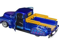 1950 Chevrolet 3100 Pickup Truck Lowrider Candy Blue with Graphics Lowriders Series 1/25 Diecast Model Car Maisto 32545BL