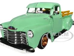1950 Chevrolet 3100 Pickup Truck Lowrider Light Green with Gold Wheels Lowriders Series 1/24 Diecast Model Car Maisto 32545grn