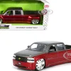 1999 Chevrolet Silverado Dually Pickup Truck Red Metallic and Gray with Custom KMC Wheels "Just Trucks" Series 1/24 Diecast Model Car by Jada