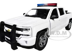 2017 Chevrolet Silverado 1500 LT Z71 Crew Cab Pickup Truck White with Flashing Light Bar and Front and Rear Lights and Sounds 1/27 Diecast Model Car by Motormax