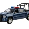 2017 Chevrolet Silverado 1500 LT Z71 Crew Cab Pickup Truck with Bed Cage Dark Blue with Flashing Light Bar and Front and Rear Lights and Sounds 1/27 Diecast Model Car by Motormax