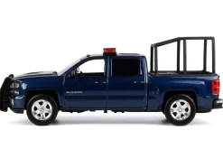 2017 Chevrolet Silverado 1500 LT Z71 Crew Cab Pickup Truck with Bed Cage Dark Blue with Flashing Light Bar and Front and Rear Lights and Sounds 1/27 Diecast Model Car by Motormax