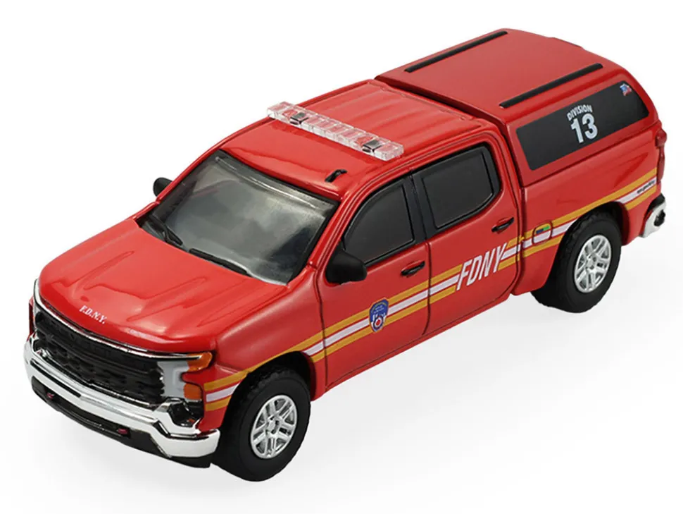 2023 Chevrolet Silverado Pickup Truck with Camper Shell "FDNY (New York City Fire Department)" Red with Stripes "Fire & Rescue" Series #5 1/64 Diecast Model Car by Greenlight