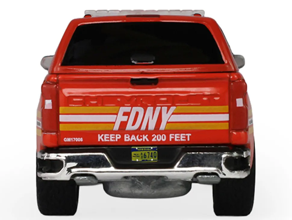 2023 Chevrolet Silverado Pickup Truck with Camper Shell "FDNY (New York City Fire Department)" Red with Stripes "Fire & Rescue" Series #5 1/64 Diecast Model Car by Greenlight