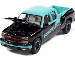 2006 Chevrolet Silverado Pickup Truck "Polaris RZR" Black and Blue "Big Country Collectibles" 2025 Series 1/64 Diecast Model Car by Auto World
