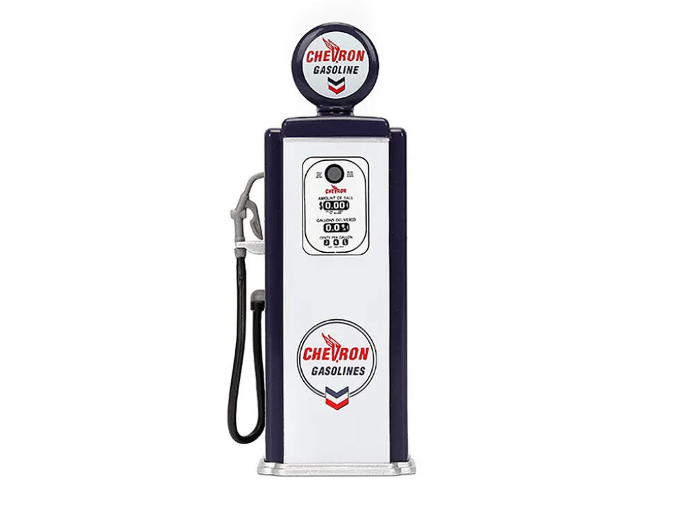 1957 Chevrolet Suburban "Chevron" Dark Blue with White Stripes and Chevron Gas Pump "Just Trucks" Series 1/24 Diecast Model Car by Jada