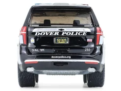 2024 Chevrolet Tahoe Police Pursuit Vehicle "Dover Police – 100th Anniversary Edition" Black with White Stripes "Hobby Exclusive" Series 1/64 Diecast Model Car by Greenlight