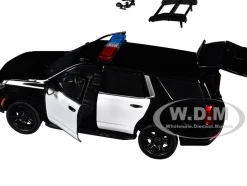 2025 Chevrolet Tahoe PPV Black and White "Builder's Kit" with Flashing Light Bar and Front and Rear Lights and Sounds 1/24 Diecast Model Car by Motormax