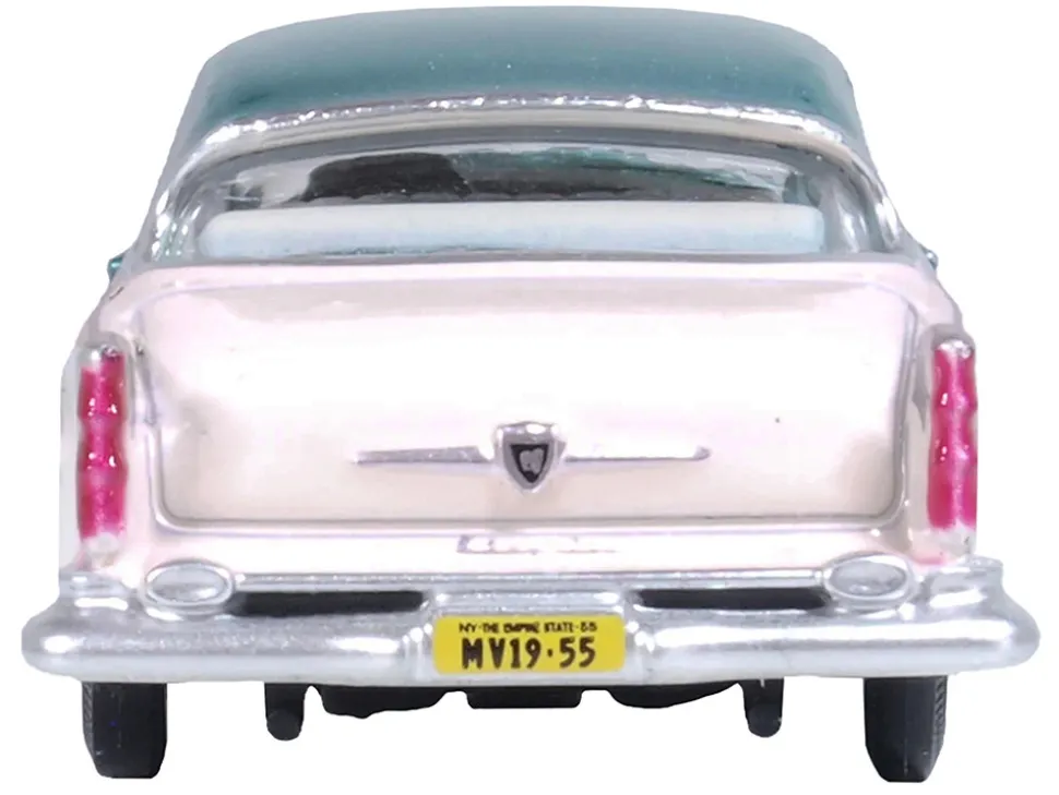 1955 Chrysler New Yorker Deluxe St. Regis Jade Green Metallic and Cream 1/87 (HO) Scale Diecast Model Car by Oxford Diecast