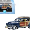 1942 Chrysler Town & Country Woody Wagon South Sea Blue with Wood Panels and Roof Rack 1/87 HO Scale Diecast Model Car Oxford Diecast 87CB42002