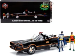 Classic TV Series Batmobile Working Lights Diecast Batman Robin Figures 80 Years Batman 1/18 Diecast Model Car Jada 98625