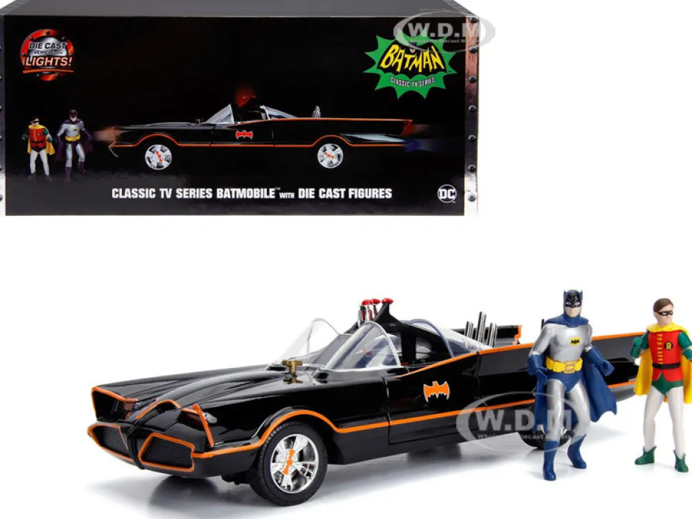 Classic TV Series Batmobile Working Lights Diecast Batman Robin Figures 80 Years Batman 1/18 Diecast Model Car Jada 98625