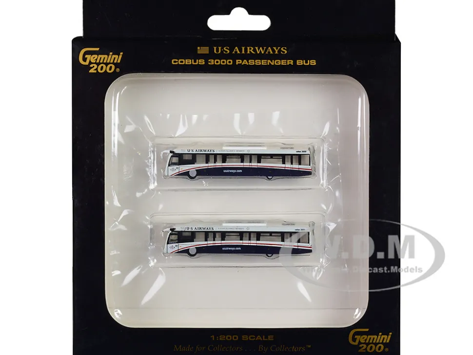 Cobus 3000 Passenger Bus White and Blue US Airways Shuttle Bus 2 Piece Set Gemini 200 Series Diecast Models GeminiJets G2USA573