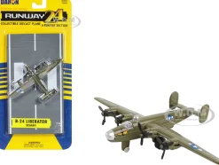 Consolidated B 24 Liberator Bomber Aircraft Olive Drab United States Army Air Force with Runway Section Diecast Model Airplane Runway24 RW045