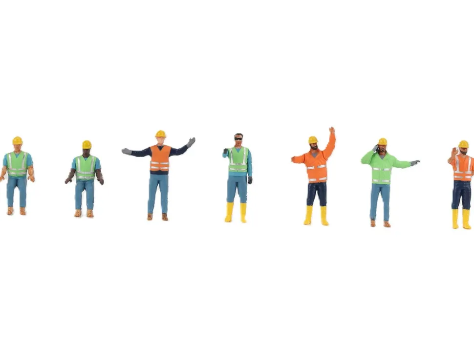 Construction Workers 7 Piece Figure Set for 1/50 Scale Models by Diecast Masters