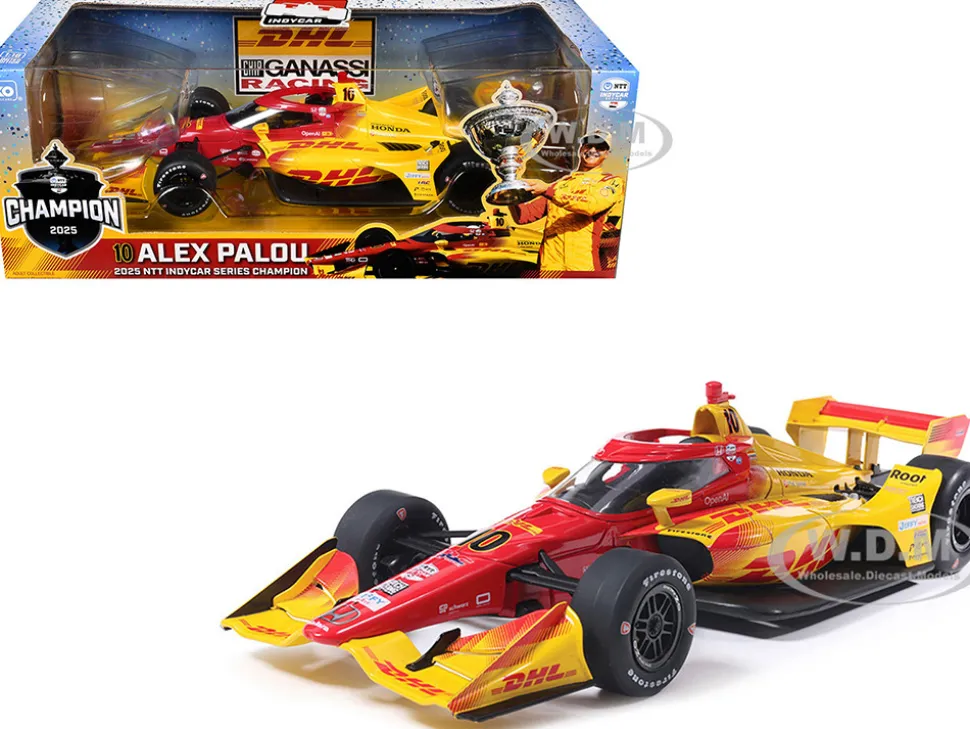 Dallara IndyCar #10 Alex Palou "DHL" Chip Ganassi Racing (Road Course Configuration) Champion "NTT IndyCar Series" (2025) 1/18 Diecast Model Car by IXO Models