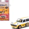 Datsun Bluebird 510 Wagon "Ohige no Pon" White with Orange Stripes and Graphics "Global64" Series 1/64 Diecast Model by Tarmac Works