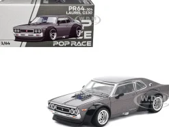 Datsun Laurel C130 RHD (Right Hand Drive) Gray Metallic 1/64 Diecast Model Car by Pop Race