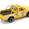 Datsun Pandem 620 Pickup Truck "MoonEyes" Yellow with White Sides and Graphics 1/64 Diecast Model Car by Pop Race
