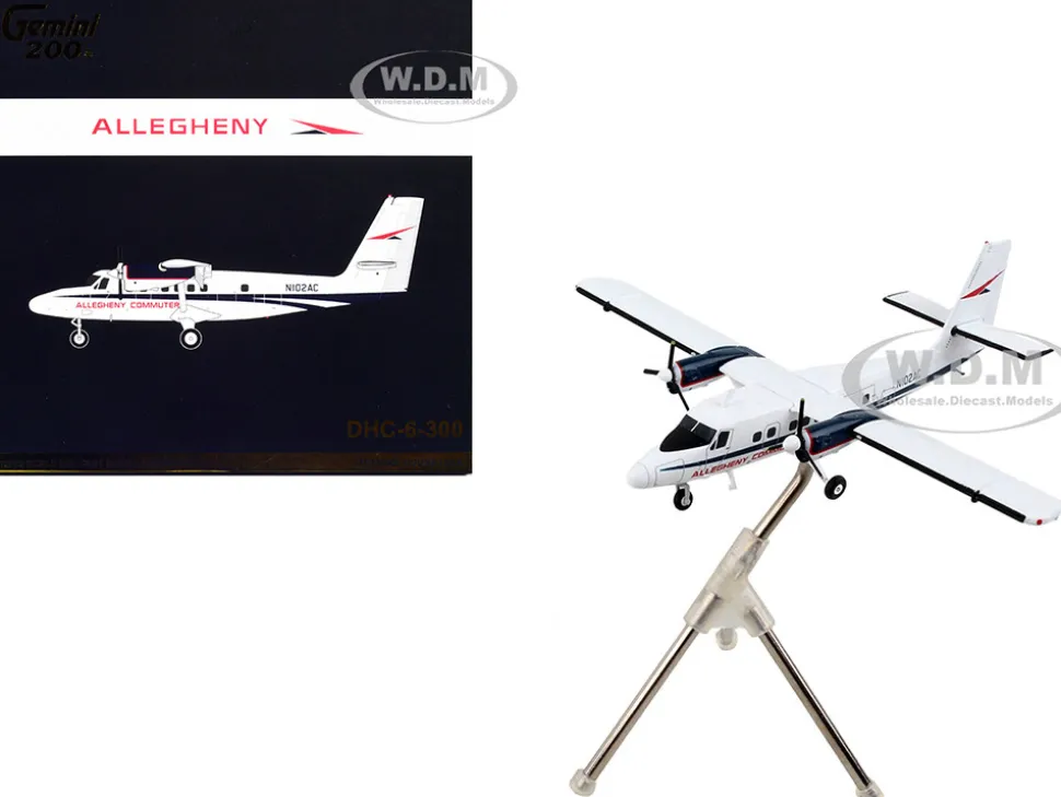 De Havilland DHC 6 300 Commercial Aircraft Allegheny Airlines White with Blue Stripes Gemini 200 Series 1/200 Diecast Model Airplane GeminiJets G2USA1033